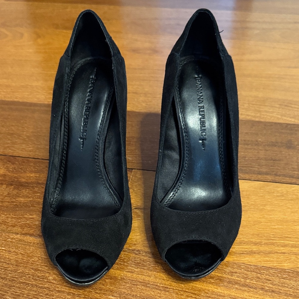 Banana Republic Black Suede Peep-Toe Heels